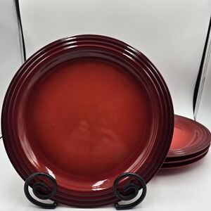 Le Creuset Cerise Red Dinner Plates Large 29cm Stoneware Dish Set of 4 Read!